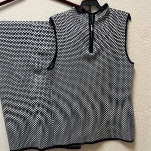 Sleeveless Black and White Textured 2 piece Skirt Set